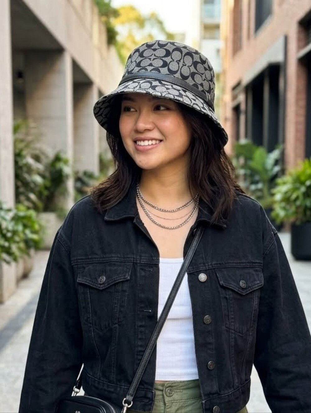 Coach Signature Monogram Bucket Hat in Gray and Black • Size OS